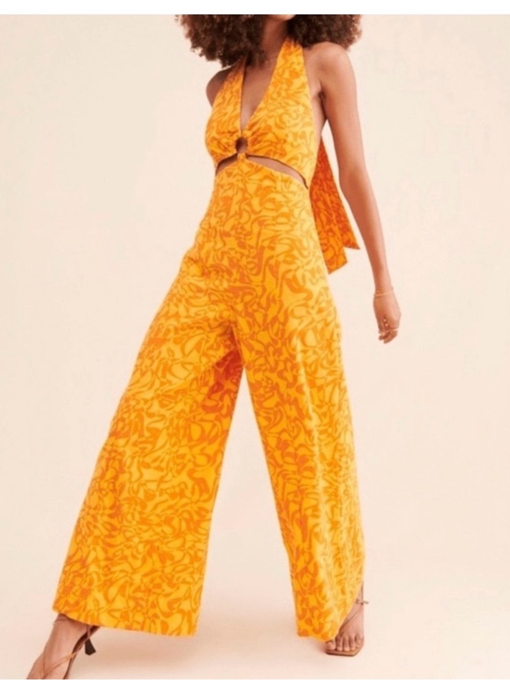 NWT Free People Kira Wide Leg Jumpsuit Sz Small Boho Tropical Indie Retro